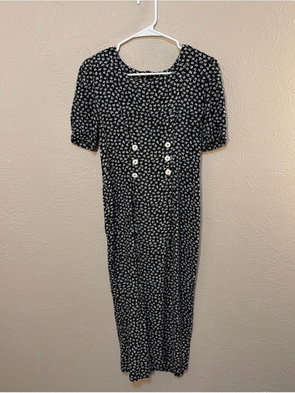 All That Jazz Black Floral Midi Dress with Decorative Buttons